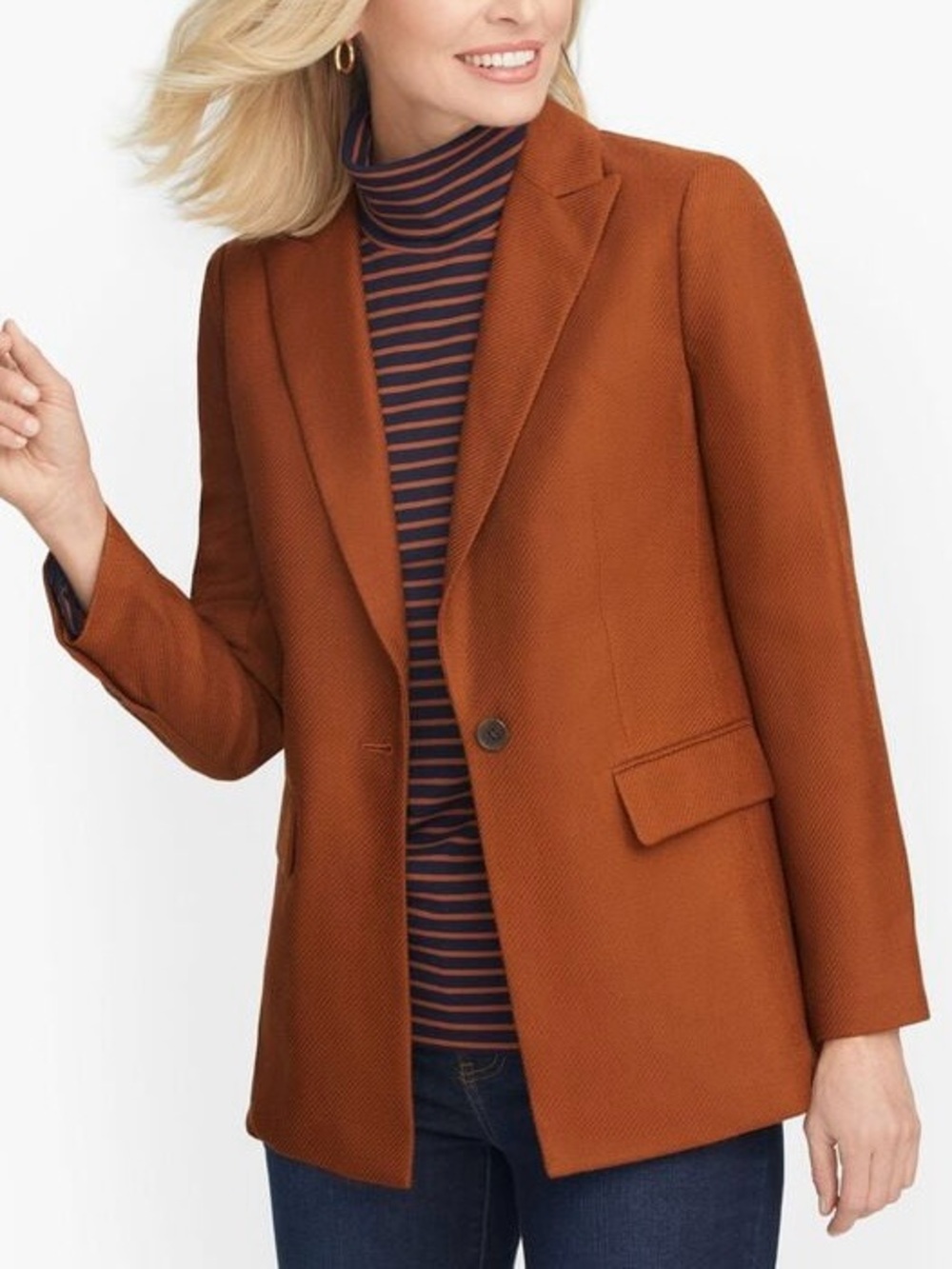Talbots Textured Wool Blend Blazer Brown Size 4 Single-Breasted Preppy Fall